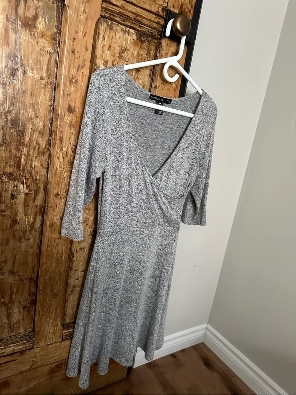 Express Gray Wrap-Effect Midi Dress